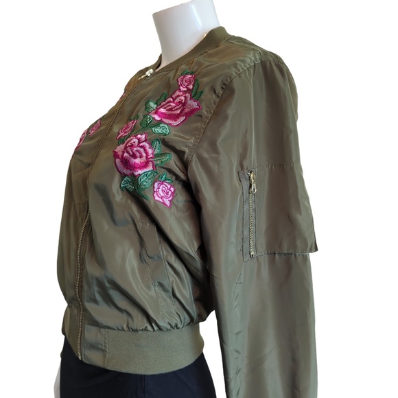 Love Tree Olive Green Floral Embroidered Bomber Jacket - Picture 10 of 16